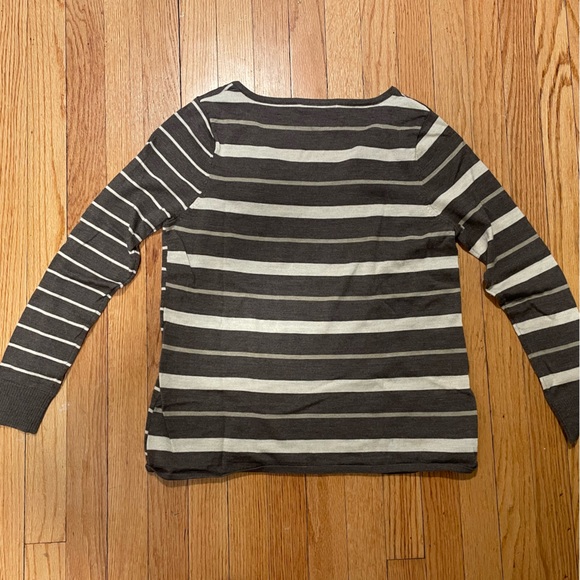 Smartwool Fitted V-Neck Brown and Cream Striped Sweater - Size M - Picture 3 of 5